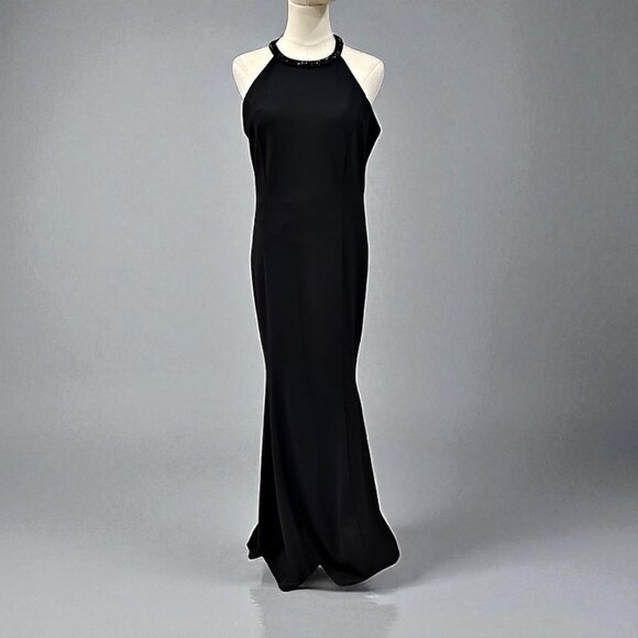 Lulus Black Maxi Dress Size L Beaded Halter Neck Formal Mermaid Gown HOCO Event - Picture 1 of 11